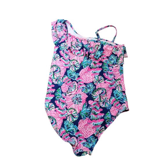 Lilly Pulitzer Girls One Piece Swimsuit Size 12 Zita Oyster Bay Navy Multi - Picture 5 of 7